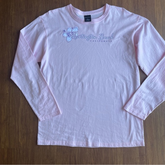 Huntington Beach CA Shirt Womens Large L  Long Sleeve Tee T-Shirt Pink Hawaiian - Picture 2 of 10